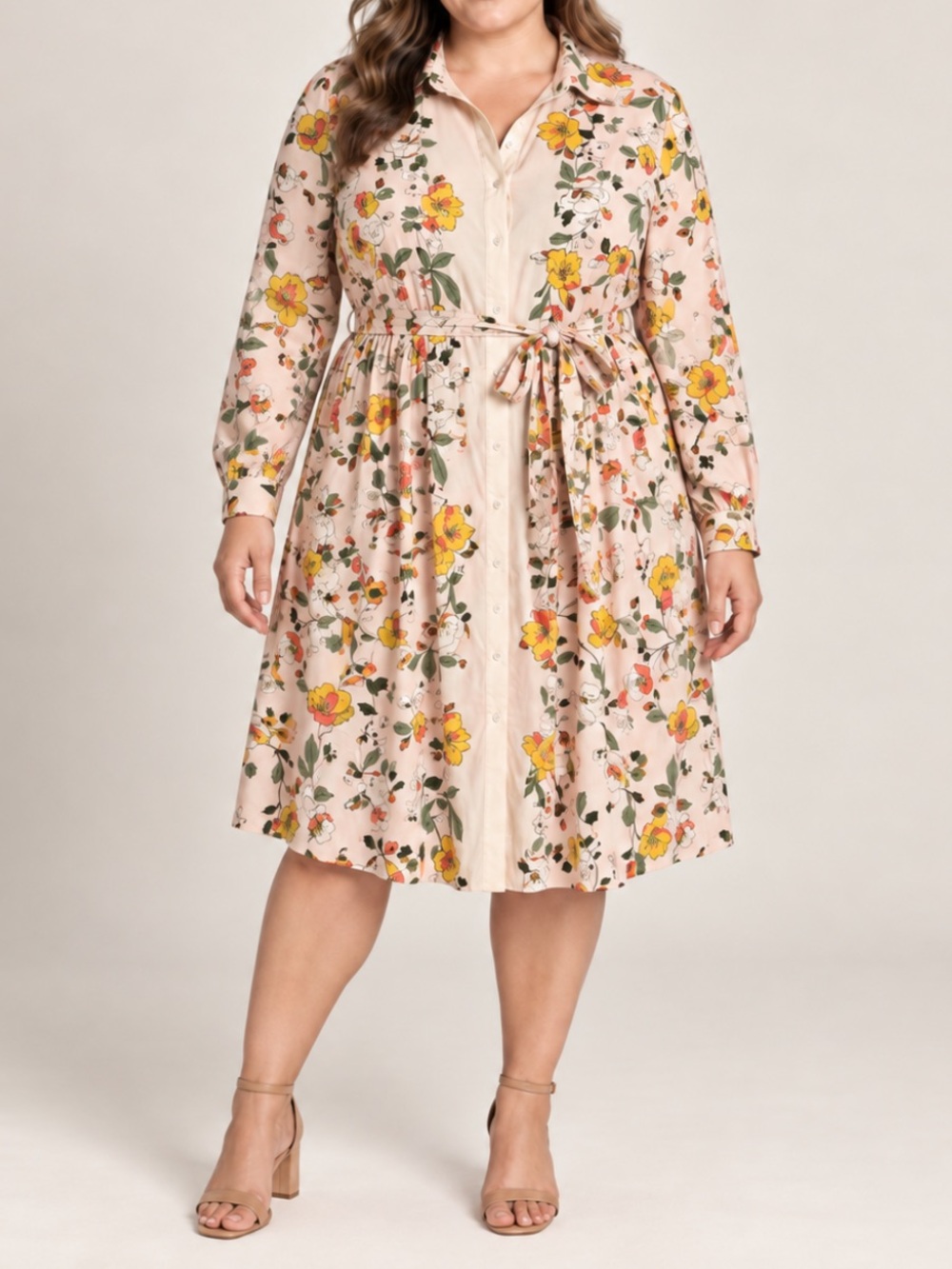 Lane Bryant Cottage Floral Belted Button-Up Shirt Dress Boho Pink 18
